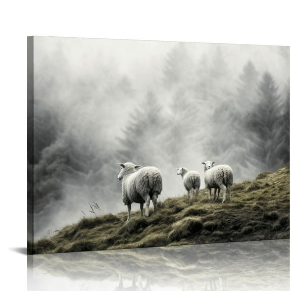 Orinice Barn Pictures Farmhouse Wall Art - Rustic Windmill Countryside Landscape Artwork Black and White Farm Animal Sheep Prints Straw Bale Photograph for Home Wall Decor 20x16in