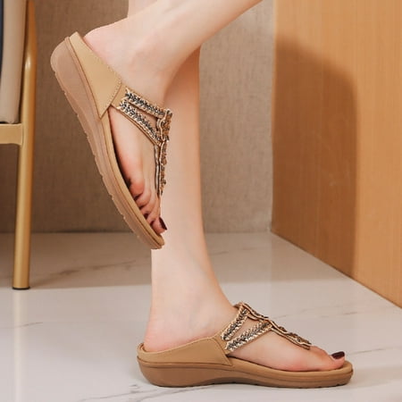 

PEASKJP Platform Sandals Women Women Flat Bottom Comfortable Open Toe Non-Slip Light Sandals Dress Beach Shoes Beige 6.5