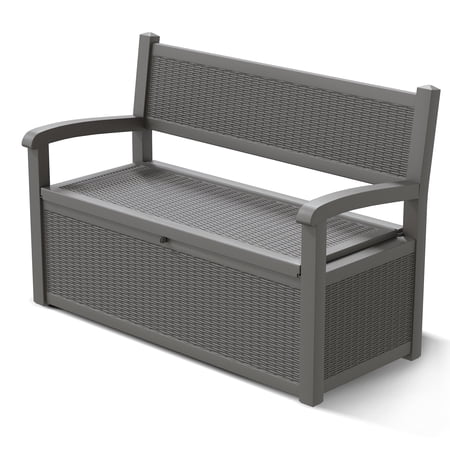 Nihsuao 80 Gallon Plastic Storage Bench Made of Durable Weatherproof Resin, Deck Box Lockable Storage Compartment for Outdoor Patios & Lawns, Gray