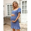 thumbnail image 6 of Women's Maternity Ruffle Hem  Baby Shower Dress Square Neck Puff Sleeve Off Shoulder Maternity Summer Dress, 6 of 9