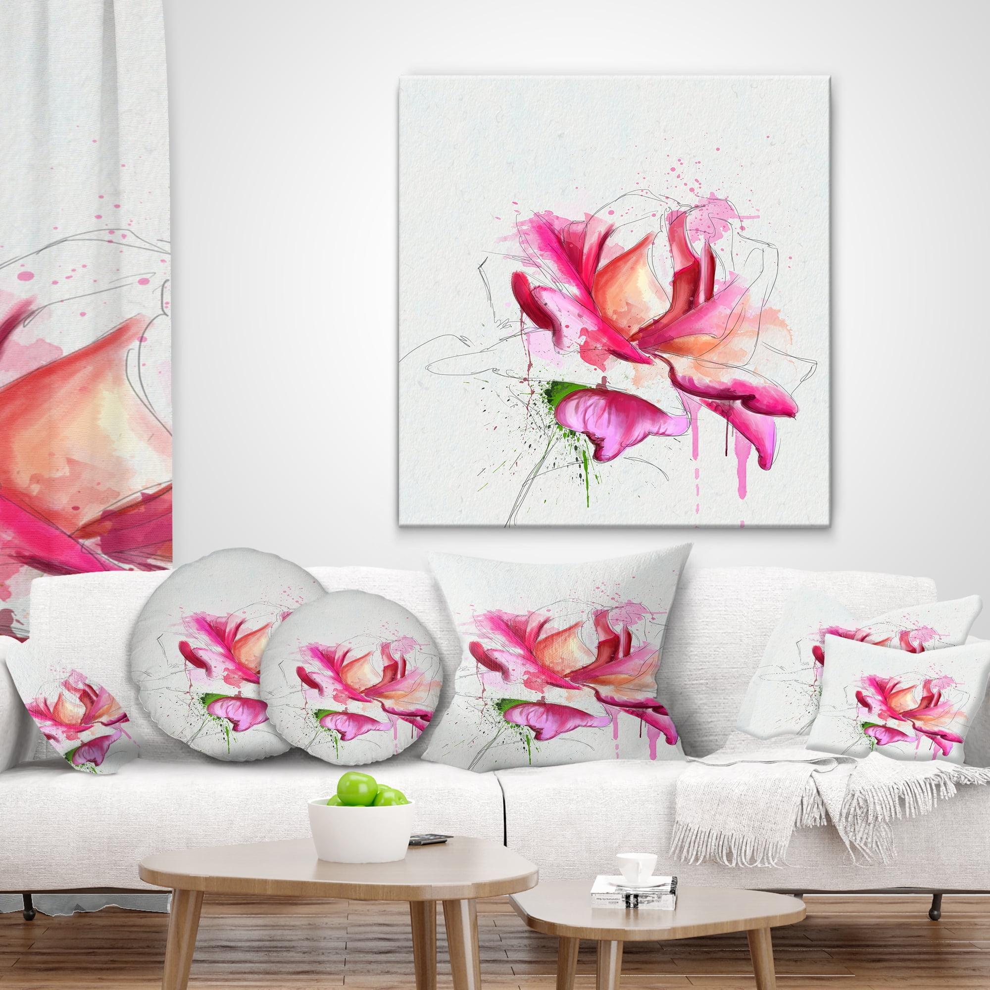 Designart Violet Watercolor Rose Sketch - Floral Throw Pillow - 16x16