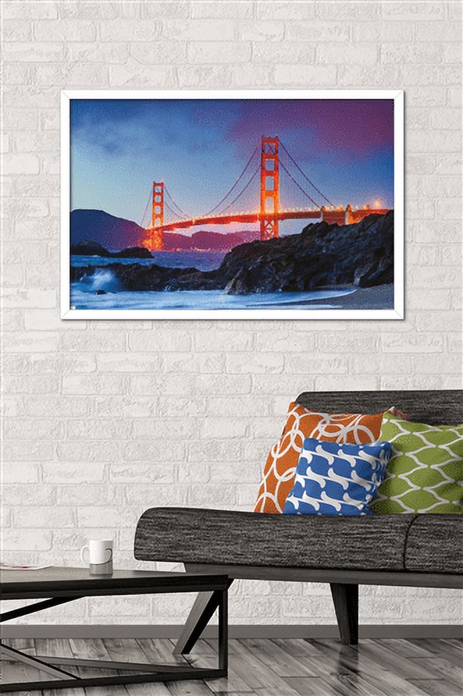 Wonders of the World - Golden Gate Bridge Wall Poster, 22.375" x 34", Framed