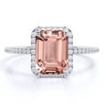 thumbnail image 1 of JeenMata Anillo de Compromiso de 1,75 Quilates con Halo de Morganita Creada en Color Rosa Melocotón con Corte Esmeralda en Oro Blanco de 18 K sobre Plata, 1 of 6
