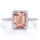 thumbnail image 1 of JeenMata Anillo de Compromiso de 1,75 Quilates con Halo de Morganita Creada en Color Rosa Melocotón con Corte Esmeralda en Oro Blanco de 18 K sobre Plata, 1 of 6