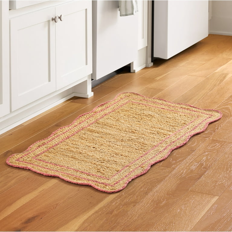 The Pioneer Woman Scallop Kitchen Rug, 100% Jute, Natural & Coral