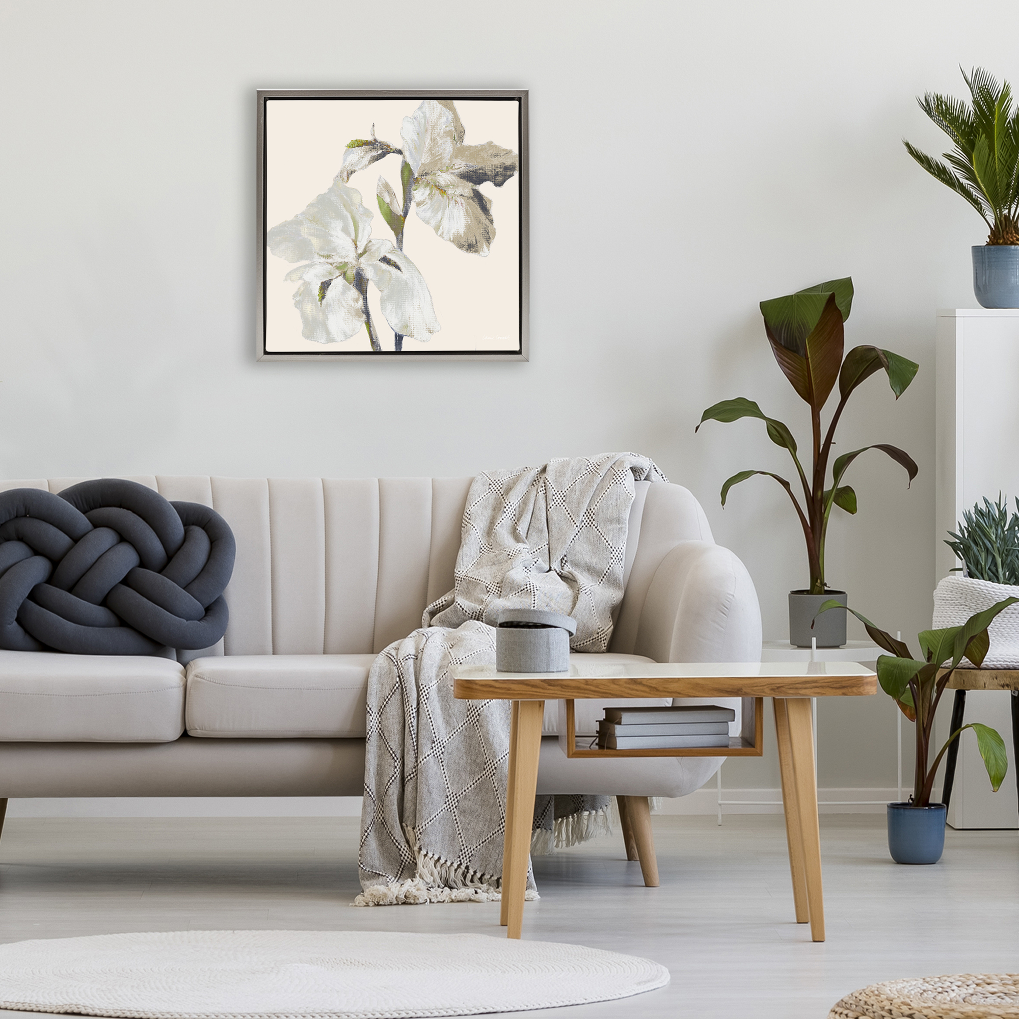 Stupell Industries Irises Soft Beige Gray Framed Floater Canvas Wall Art, design by Lanie Loreth