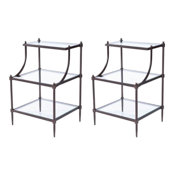 Home Square 30"H Transitional Metal and Glass End Table - Set of 2