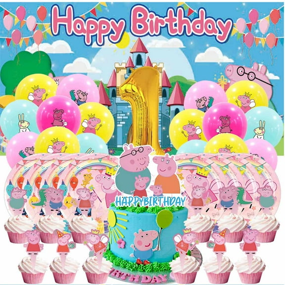 Peppa Pigs Balloons Party Supplies 1st Decor Tableware Birthday Cake Topper Decorations Banner Backdrop