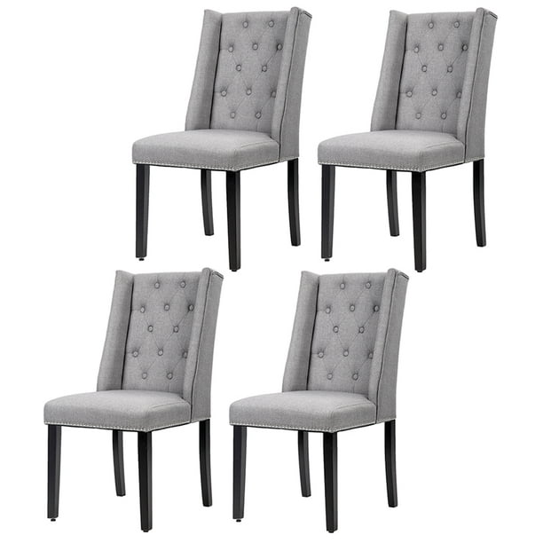 Set Of 4 Grey Elegant Dining Side Chairs Button Tufted Fabric With Nailhead Walmart Com Walmart Com