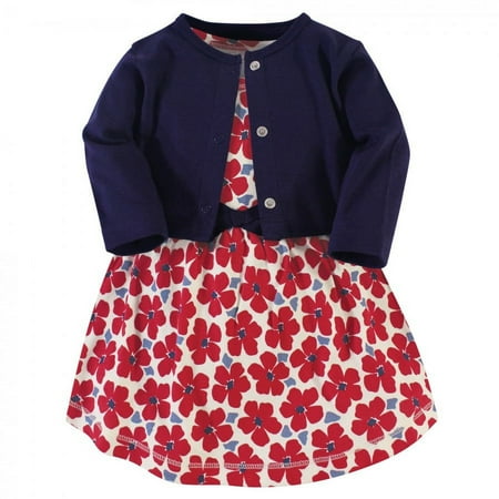UPC: 0660168613971 | Touched by Nature Baby and Toddler Girl Organic Cotton Dress and Cardigan 2pc Set Red Flowers 3 Toddler