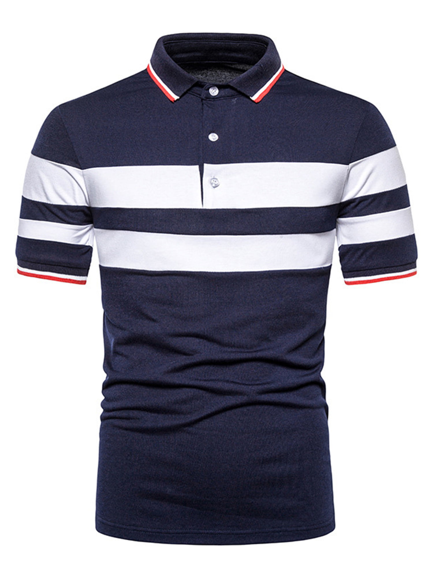 Mens Polo Tee Splicing Casual Button T-Shirt Pullover Short Sleeve Top Blouse