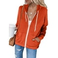 thumbnail image 2 of womens tops under $5 Dezsed Tops For Women Womens Hoodie Full Zip Long Sleeve Lightweight Sweatshirts Pockets Jacket Coat Orange M, 2 of 5