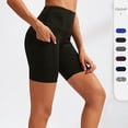 thumbnail image 4 of Pantalones cortos de ciclista para mujer con bolsillos, cintura alta, pantalones cortos deportivos de licra (B, 4 of 4