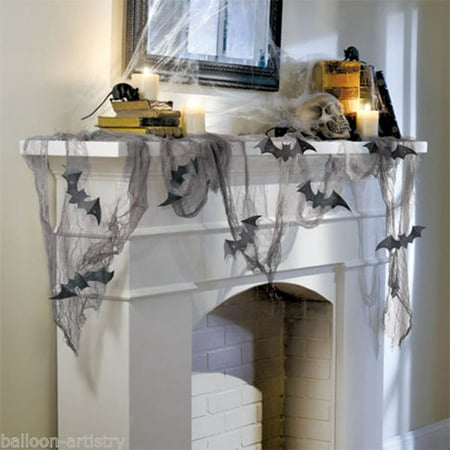 Black Gauze Gothic Halloween Draping Glitter Bats Cutouts Home Decoration Kit