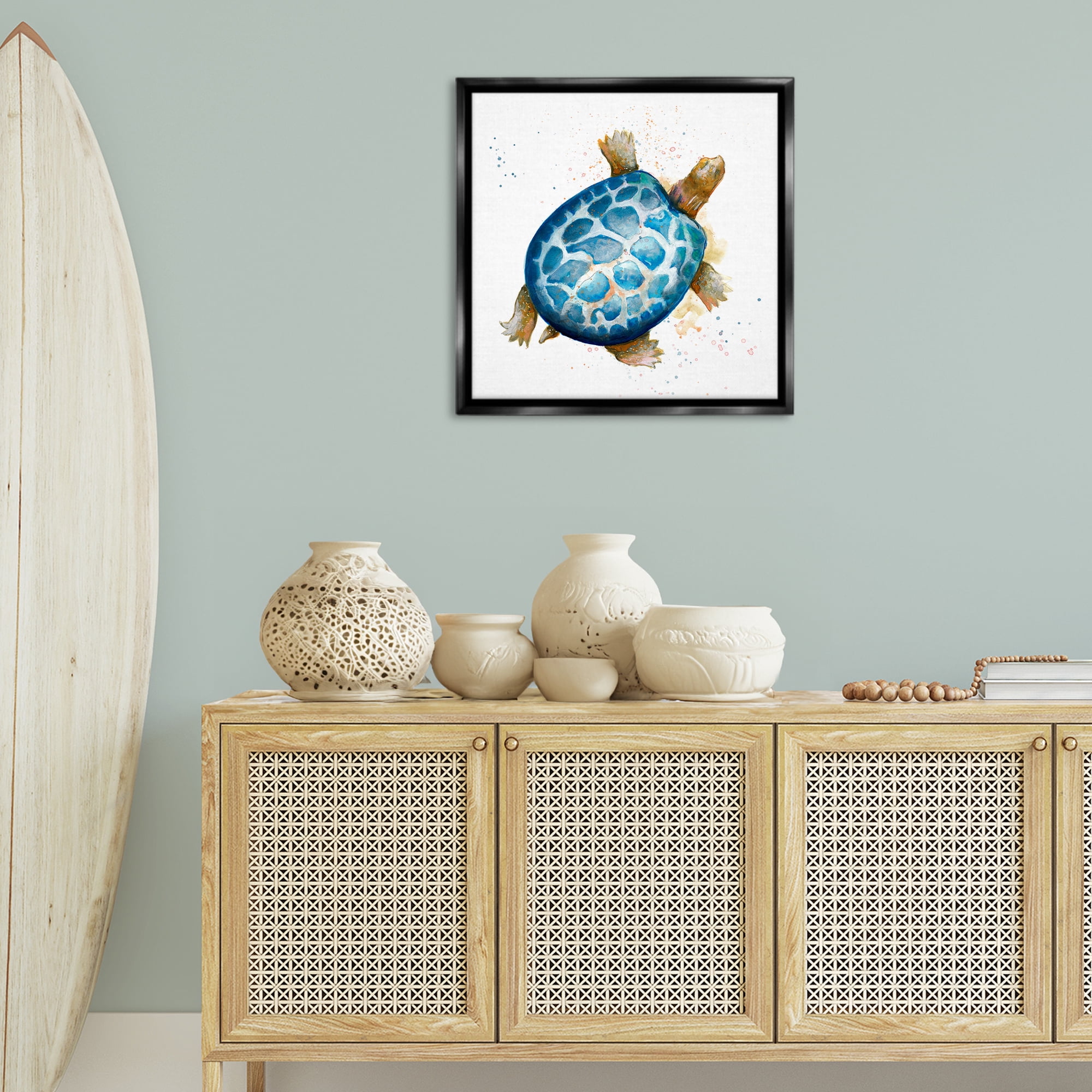 Stupell Industries Modern Speckled Turtle Animals & Insects Painting Black Floater Framed Canvas Art Print Wall Art, 25 x 25
