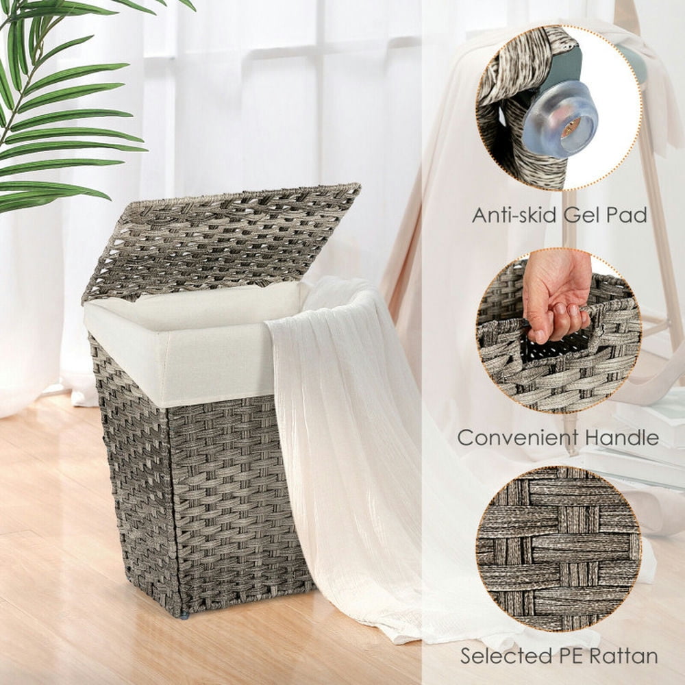 Finihen Laundry Hamper, Laundry Basket, Foldable Handwoven Laundry Hamper with Removable Liner, for Bathroom, laundry Room, Gray Finihen Laundry Hamper, Laundry Basket, Foldable Handwoven Laundry Hamper with Removable Liner, for Bathroom, laundry Room, Gray