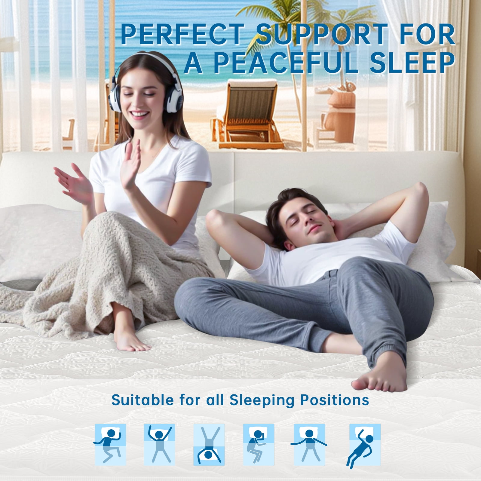BMMB 10" Fresh Breathing King Size Medium Firm Adult Kids Supportive Hybrid Mattress 3 Zone Design Breathable Durable Comfortable Cover