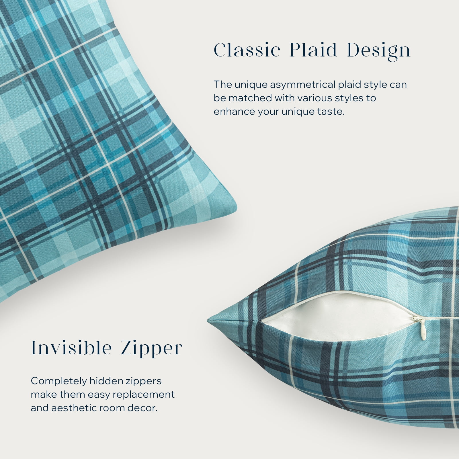 Phantoscope Buffalo Plaid Decorative Throw Pillows with Inserts, Double-Sided Printed Checkered Design, 12 x 20 in, Teal, 2 Pack