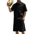thumbnail image 2 of Uwinwear Men's Summer Outdoor Two-Piece Sets Lightweight Short Sleeve Button-Up Shirt and Side Zip Cargo Shorts Set Casual 2 Piece Casual Outfit,Black,M, 2 of 7