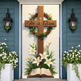 thumbnail image 5 of Wooden Cross Resurrection Banner Crown of Thorns Easter Display White Lilies Green Leaves Christian Backdrop for Easter Celebration Church Events Religious Gatherings, 5 of 9