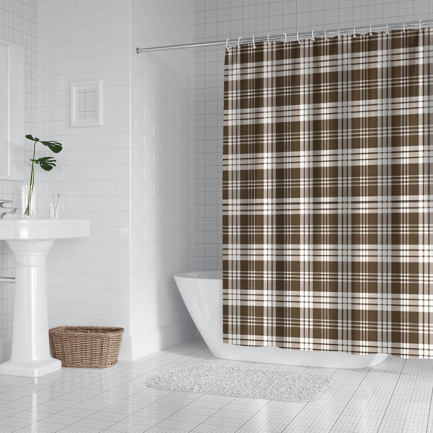 Brown and White Checkerboard Checkered Pattern Shower Curtain 84"x72" ,Bathroom Decorative Shower Curtains Set with 12 Hooks,Modern Waterproof Washable Shower Curtain