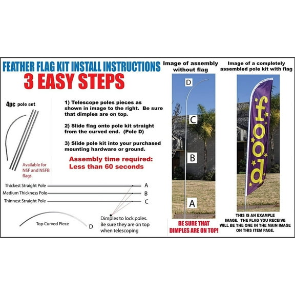 Auto Detail Car Wash Feather Banner Swooper Flag Sign with Flag Pole Kit and Ground Stake