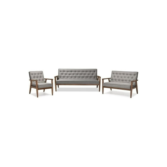 Living Room Furniture Set - Sofa, Loveseat, Chair - Grey Upholstered Modern Design