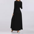 thumbnail image 4 of qolati Women's Long Sleeve Maxi Dress Spring Fall Crewneck Solid Flowy A Line Dress Casual Slim Swing Pleated Dresses with Pockets, 4 of 7