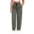 thumbnail image 2 of Athletic Cargo Pant For Womens Liweisiy Drawstring Elastic Waisted Straight Leg Loose Pants Camping Outdoor Trousers With Zipper Pockets Army Green L, 2 of 9