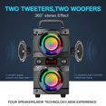 thumbnail image 4 of Altavoz Bluetooth portátil de 60 W (pico de 80 W) con doble subwoofer de graves pesados, altavoz inalámbrico Bluetooth 5.0 para exteriores de 100 pies, compatible con radio FM, luces LED coloridas, so, 4 of 5