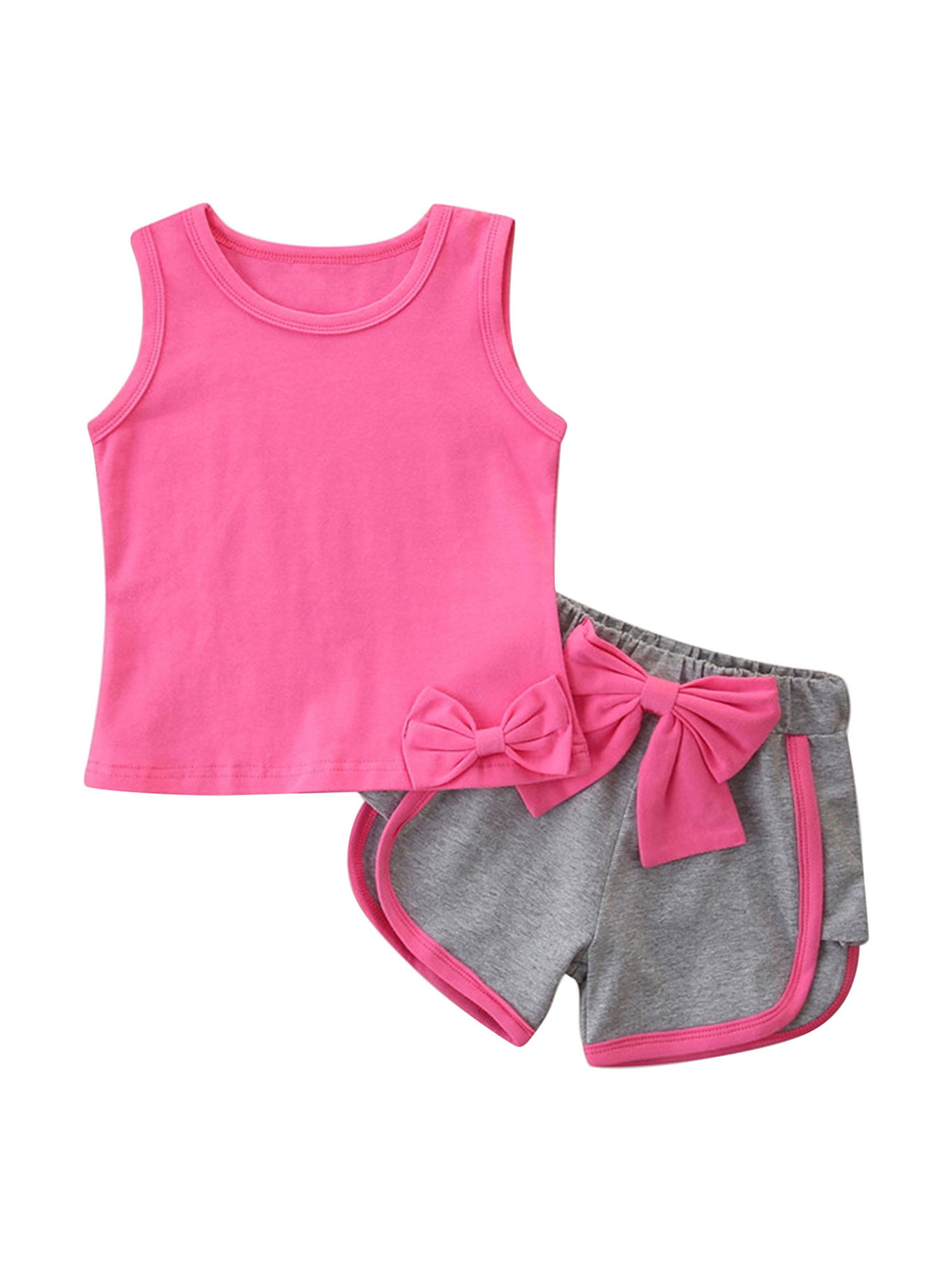 Solid Color Shorts Solid Cute Solid Color Outfits 2Pcs/Set Summer Baby Girls Sleeveless Ruffles Tank Vest Top