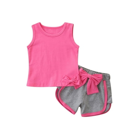 

Baby Girl Clothes Set Solid Color Sleeveless Vest + Side Split Short Pants