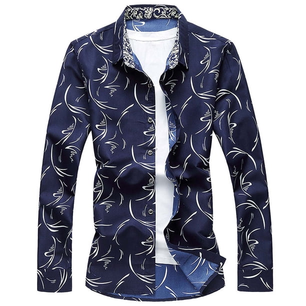 Blusa y camisa formal de manga larga con cuello vuelto para hombre, camisa con estampado a color, blusa de manga larga con cuello vuelto, blusa para hombre