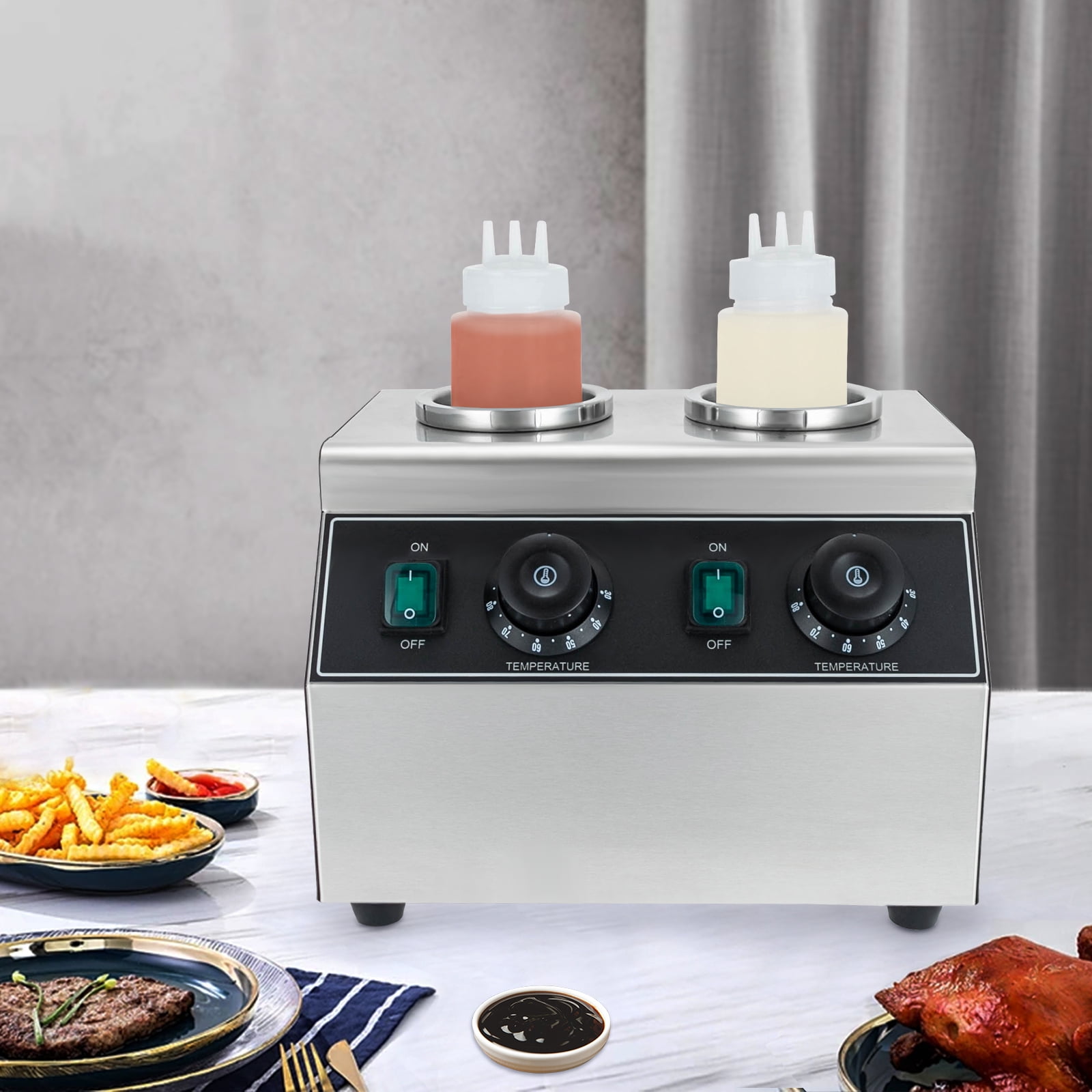 Vintoro 400W 110V Electric Sauce Bottle Warmer, 0.72Qt Hot Chocolate Warmer, Dual-Tank, Free Standing