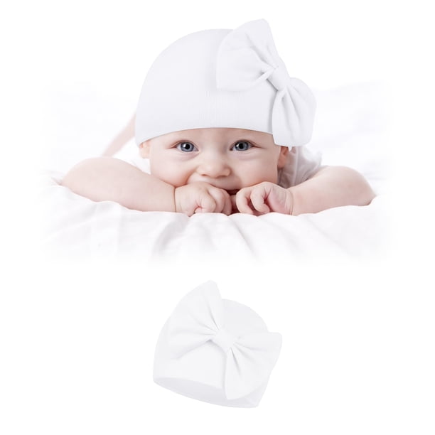 Conjunto de guantes y gorro para bebé, gorro grueso y cálido para bebé de doble capa, gorro con forma de lazo para otoño e invierno, gorro fetal para bebé