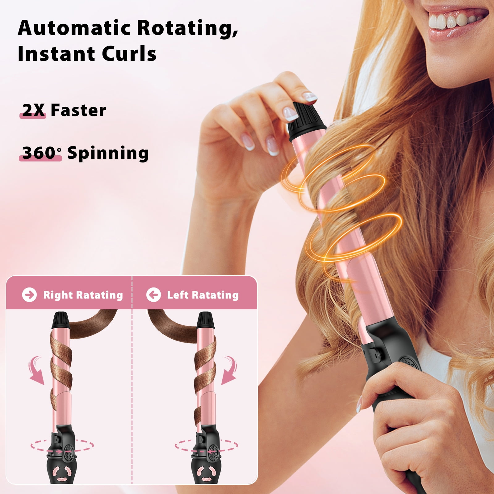 RACCOMB 1" Curling Wand / Automatic Rotating Curling Iron, 230°F to 450°F, 1H Auto Off, Dual Voltage, for Waves, Beach Curls