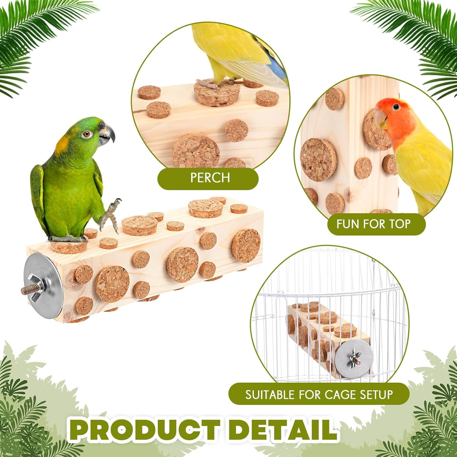Bird Chew Toy Wooden Foraging Toys for Birds Parrot Cork Stopper Toys Woodpecker Feeding Toy for Parrots, Parakeets, Conures, Budgies, Finches, Cockatiels