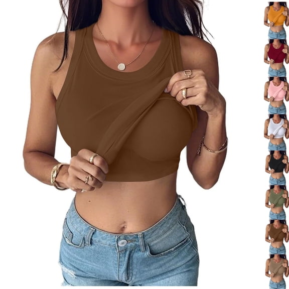 Women's Tank Tops with Built in Bra Good Support Loose Fit Ribbed Knit Shirts Sleeveless Soft Athletic Yoga Camisole,Brown S