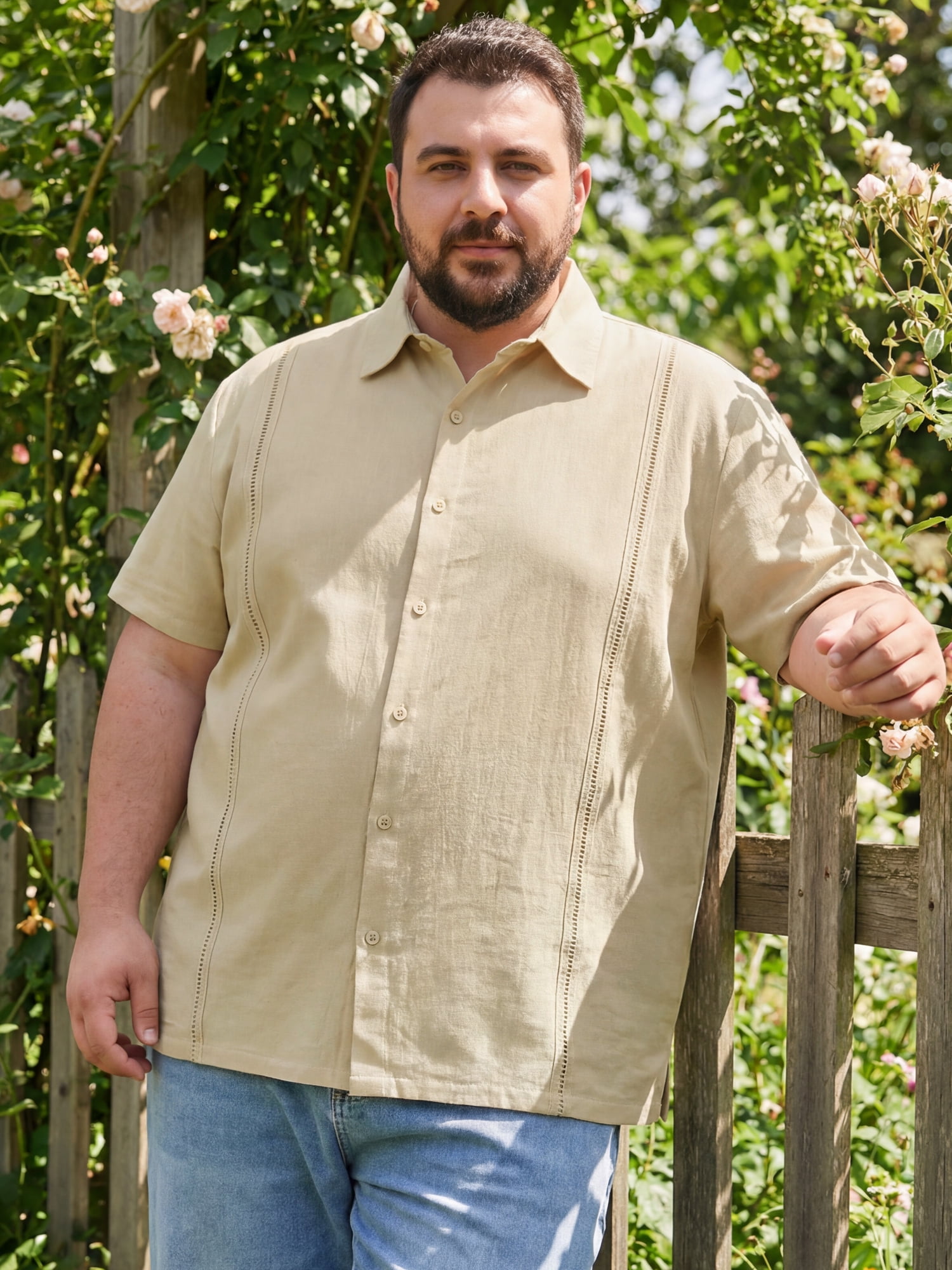 DARING DIVA Men's Big Tall Summer Casual Short Sleeve Button Down Shirts 6XL Khaki