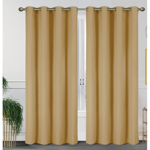 J&V TEXTILES Blackout Curtains 84 Inch Length 2 Panels Set, Thermal Insulated Long Curtains& Drapes 2 Burg, Room Darkening Grommet Grey Curtains for Living Room W55 x L84 Gold