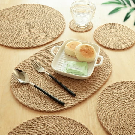 

GXSR Woven Placemats for Dining Table - Natural Wicker Placemats Adorable Thick Rustic Round Kitchen Placemats- All Natural Wicker Tablemats Hand-Braided