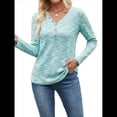 thumbnail image 3 of Blusas de Punto Gofre para Mujer, Camisas de Larga con Cuello en V, Blusas Casuales Elegantes, Conjuntos de Otoño 2025 Verde L, 3 of 9