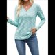 thumbnail image 3 of Blusas de Punto Gofre para Mujer, Camisas de Larga con Cuello en V, Blusas Casuales Elegantes, Conjuntos de Otoño 2025 Verde M, 3 of 9