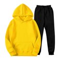 thumbnail image 3 of Men's Winter 2-Piece Set, Solid Color Long Sleeve Hooded Drawstring Sweatshirt and Sweatpants, Casual Lounge Wear For Cold Weather Comfort,Yellow,M, 3 of 5