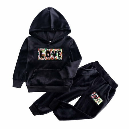 

SDJMa Baby Boys Short-Sleeve Bodysuit Autumn Winter Girls Golden Velvet Movable Sequins Hooded Pullover Long Sleeve Top Casual Pants Suit
