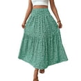 thumbnail image 3 of Women'S High Elastic Waist Midi Skirt Casual Summer Trendy Flowy Ruffle Floral Print A Line Skirts Green Flowers L, 3 of 8
