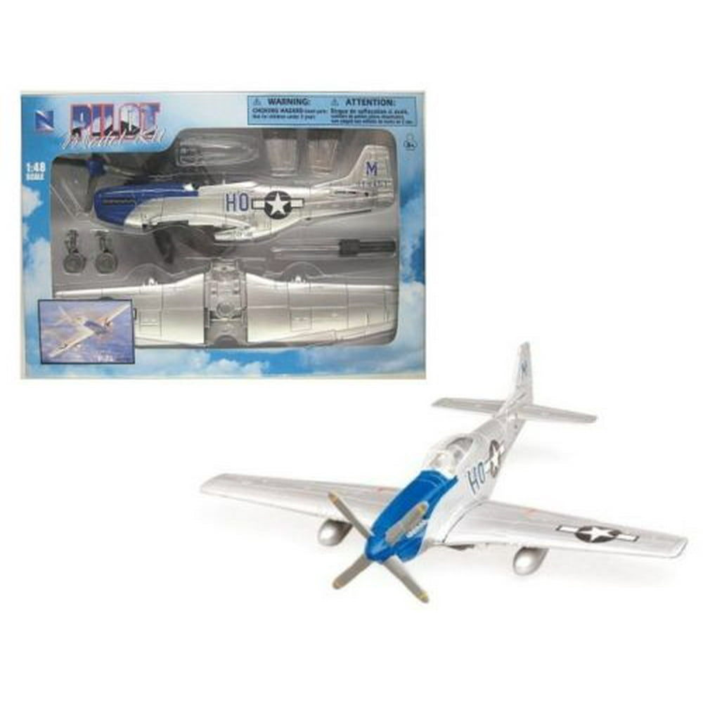 NEWRAY 148 PILOT MODEL KIT P51 MUSTANG SILVER BLUE 20217B1