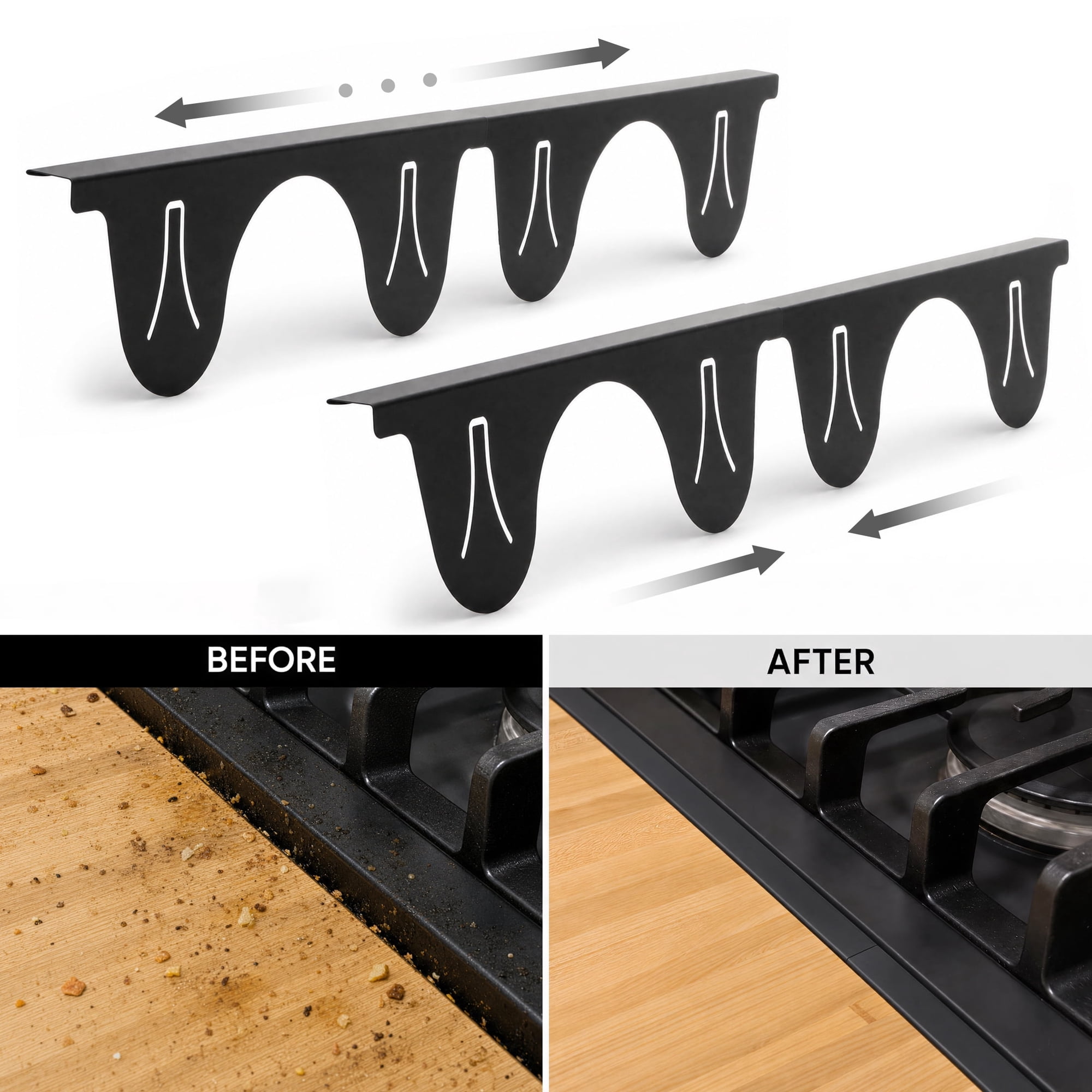 2 Pack Stainless Steel Stove Gap Covers, Stove Gap Filler for Kitchen for Kitchen, Adjustable Length 13.8" to 27.5", Black