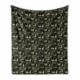 thumbnail image 1 of Christmas Soft Flannel Fleece Throw Blanket, Nature Woodland and Deer Silhouettes with Oriental Ornaments Design, Cozy Plush for Indoor and Outdoor Use, 50" x 60", Yellow White Black, by Ambesonne, 1 of 6