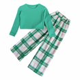 thumbnail image 3 of MEZZALL Kids Girls Set Long Sleeve Solid Color Shirt And Plaid Trousers 2PC Set Relaxed Fit Baby Toddler Dailywear, 3 of 9